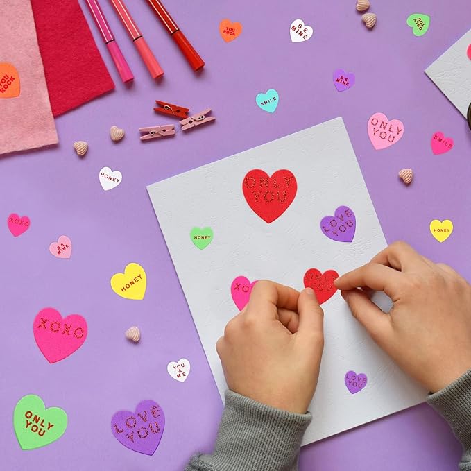 Fovths 500 Pieces Valentine Heart Foam Stickers Glitter Self-Adhesive Heart Shape Stickers Conversation Stickers for Greeting Cards, DIY Scrapbooking, Arts Craft Supplies, Assorted Sizes