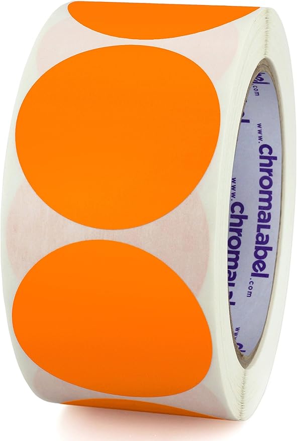 ChromaLabel 2 Inch Round Color Coded Stickers, Permanent Colored Circle Sticker for Arts and Crafts, Color Coding Label Sticky Dots - 500 Colored Stickers per Roll, Orange Label Sticker