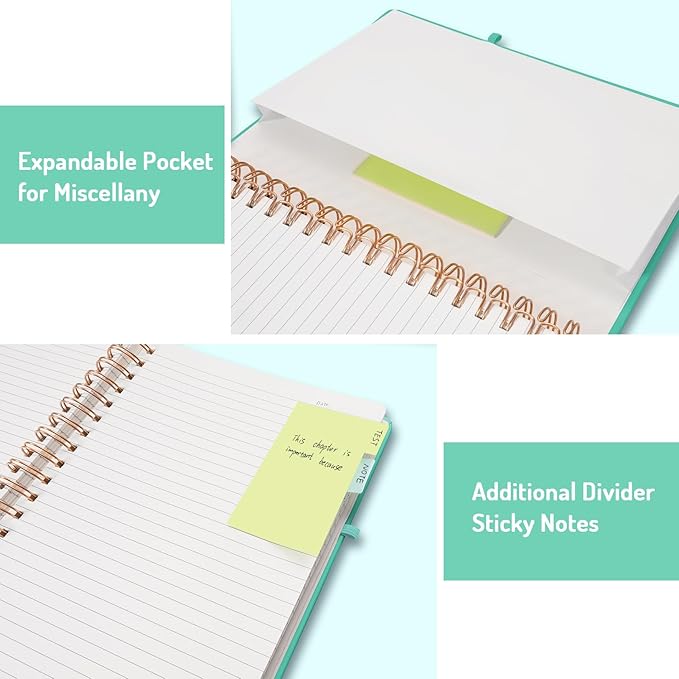 Forvencer Lined Spiral Journal Notebook with 300 Numbered Pages, A5 Thick Journals for Writing with 100GSM Paper, Hardcover Notebooks with Contents for Work, School, Women, Men, Green