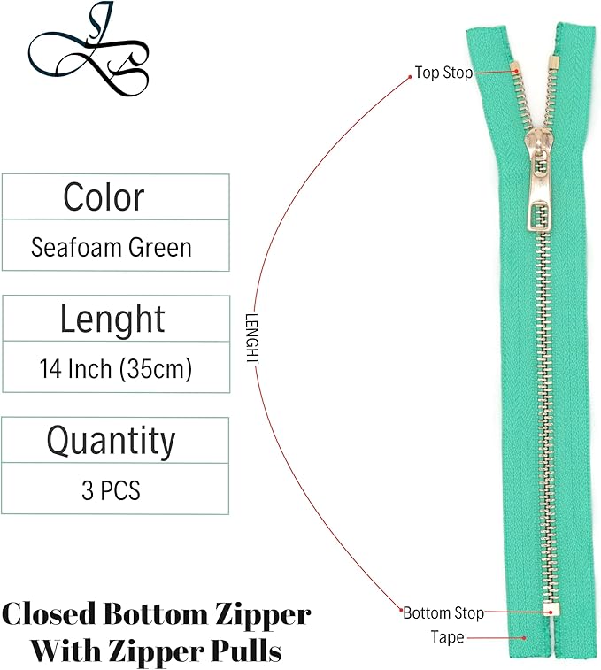 #5 Gold Metal Zipper - 50+ Colors - 3 PCS - (4-14 inches) Sizes - Luxury Lightweight Handcraft Metal Zippers with pulls for Purses Bags Pockets Shoes Sewing & Crafts DIY ZP023014