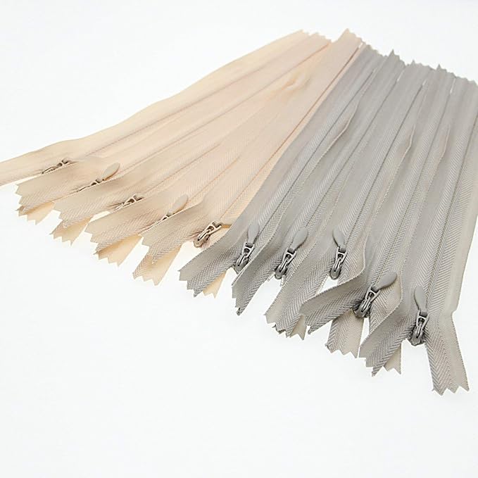 3# 6 Inch Invisible Zipper for Sewing Craft Dress Bag Pants Beige Grey 15.24 cm Nylon Hidden Zipper for Pillow Cushion Mattress DIY Closed End Replacement Zipper 10 PCS/Pack Bulk Leekayer