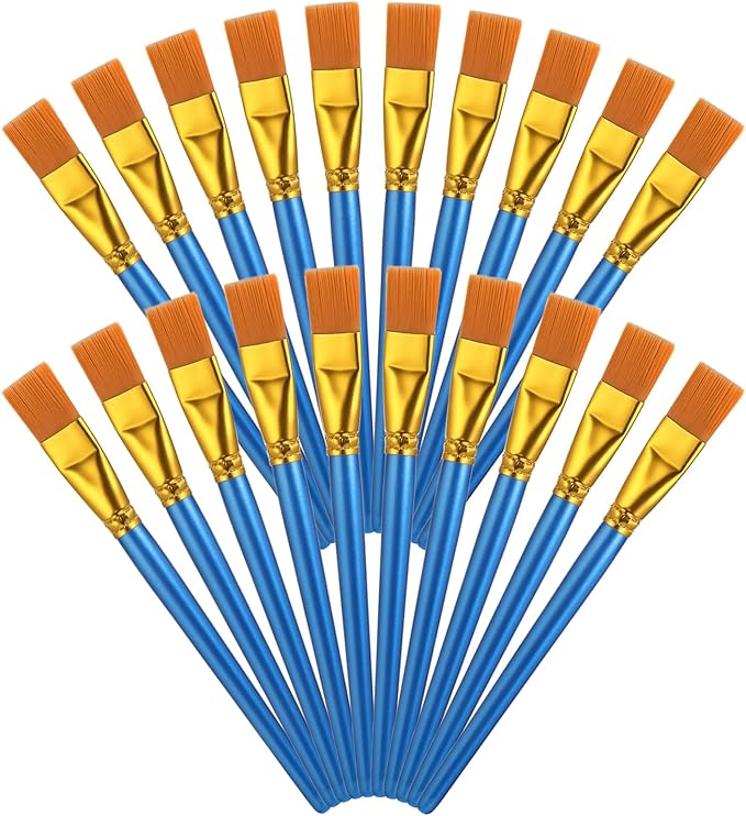 40 Pcs 0.75 Inch Flat Paint Brushes for Acrylic Painting Watercolor Acrylic Paint Brush Artist Painting Brush with Wooden Handles for Watercolor Oil Face Body Art Kids Adult Artist, Blue