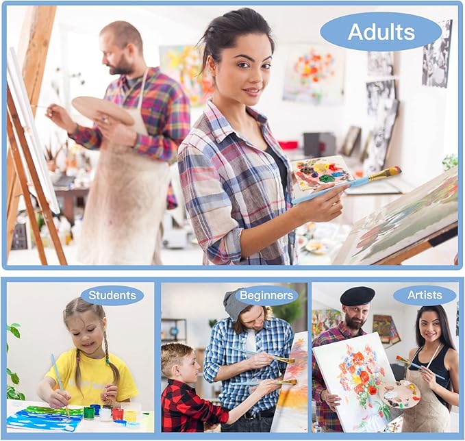 Genixart Paint Brush Set for Acrylic Oil Watercolor, Synthetic Nylon Hairs Artist Paintbrushes for Nail Face Body Professional Art Painting, 12 Pack Paint Brushes for Students Adults (SkyBlue)