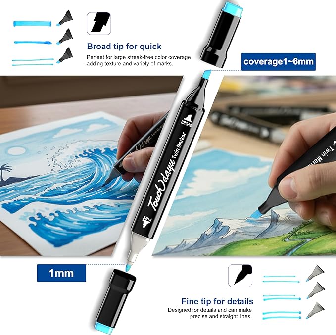 Alcohol Markers,120 Colors Dual Tip Art Marker,Drawing Sketching Coloring Artist Pens and Underlining,Art Markers for Adults Drawing Marker Coloring Painting Perfect with Broad and Fine Tips for Adult