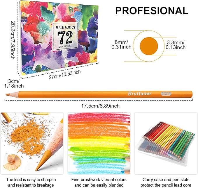 LBW Colored Pencils for Adult Coloring Books, 72 Oil Based Soft Core Professional Color Pencils Set for Artists Beginners Drawing Coloring Sketching Blending