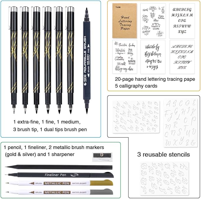 Calligraphy Pens Set, 22 Pack Hand Lettering Pens Kit, Calligraphy Markers with for Beginners Writing, Journaling, Signature, Art Drawing, Illustrations, Card Making, Design