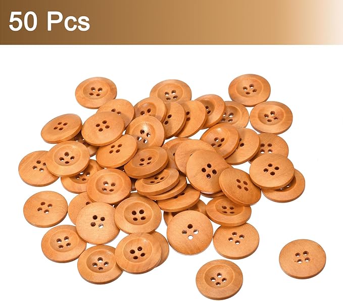 uxcell 50Pcs Wooden Buttons, 23mm(7/8") 4 Hole Round Wood Sewing Button Craft for Sewing DIY Craft Clothing, Earthy Yellow