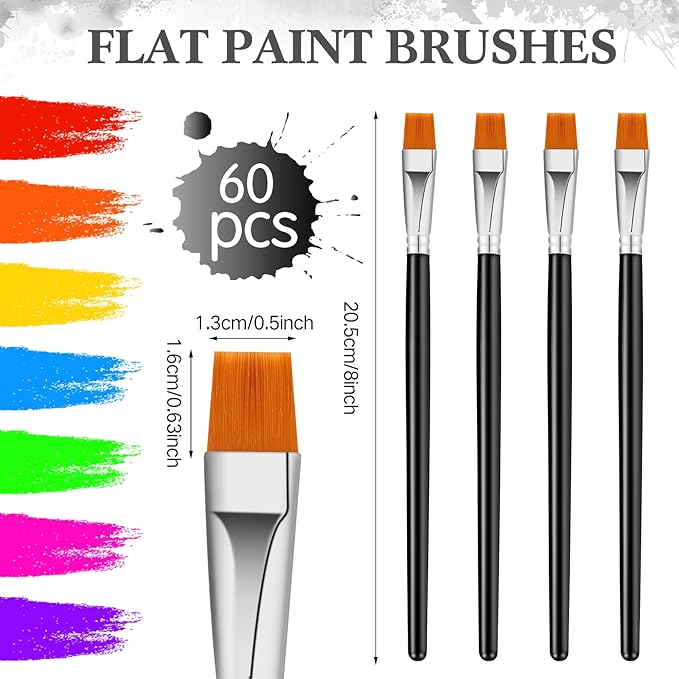 Crtiin 60 Pcs Operation Christmas Bulk Items Paint Brush for Acrylic Painting Paintbrushes Bulk Artist Brush for Detail Watercolor Oil Art(Black,1/2 Inch)
