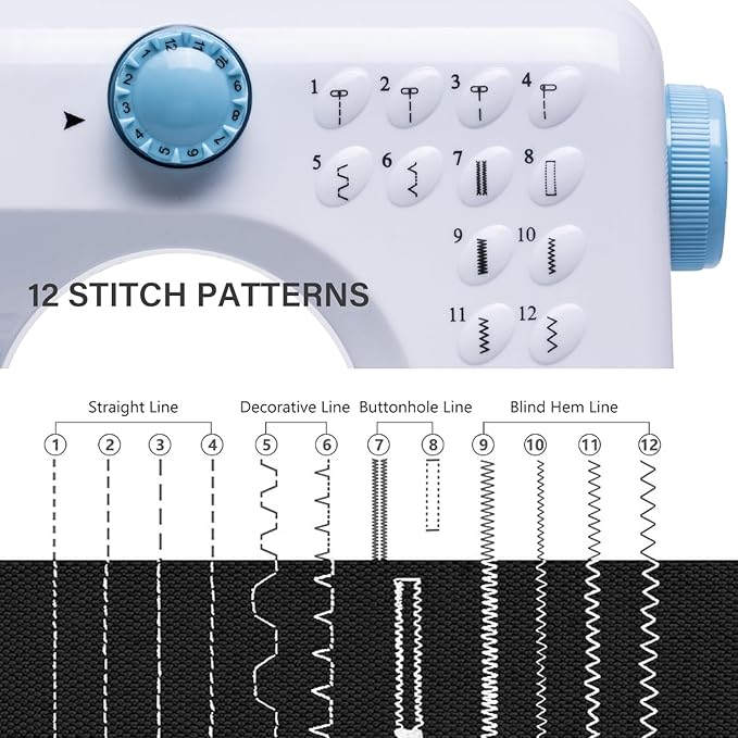 Sewing Machine for Beginners with Extension Table Portable Mini Sewing Machines Kit Supplies 12 Built-in Stitches with Needles Assorted Thread Kit Starter Kit Easiest for Adult and Kids