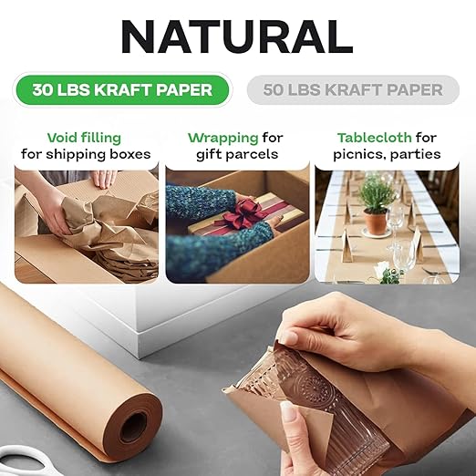 IDL Packaging Large Brown Kraft Paper Roll 24" x 1200 feet (14400 inches) - Natural Unbleached, Uncoated Kraft Paper - Perfect Packaging Wrapping Kraft Paper - Old-Fashioned Gift Wrapping Paper