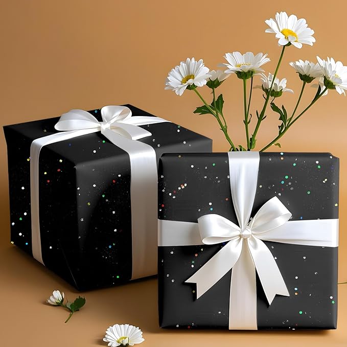 Black Glitter Tissue Paper for Gift Bags 36 Sheets 20 x 20 Inch - Recyclable Wrapping Paper for Weddings, Birthdays, Party & Festival Decorations DIY Craft Supplies