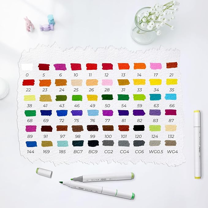 Ohuhu Markers Paper-friendly No Peeling Water-based 60 Colors Dual Brush Fine Tips Coloring Markers for Adult Coloring Books No Bleeding Drawing Pens for Kids Adults Beginner Calligraphy