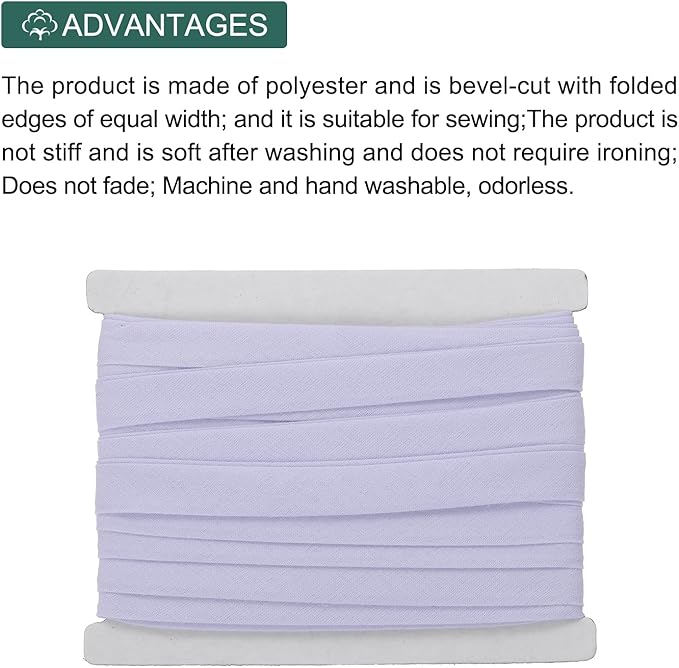 MECCANIXITY 1/2 Inch Double Fold Bias Tape Continuous Bulk Cotton Bias Tape for Sewing Seaming Quilting Hemming Binding Crafts (Light Purple 6 Yards)