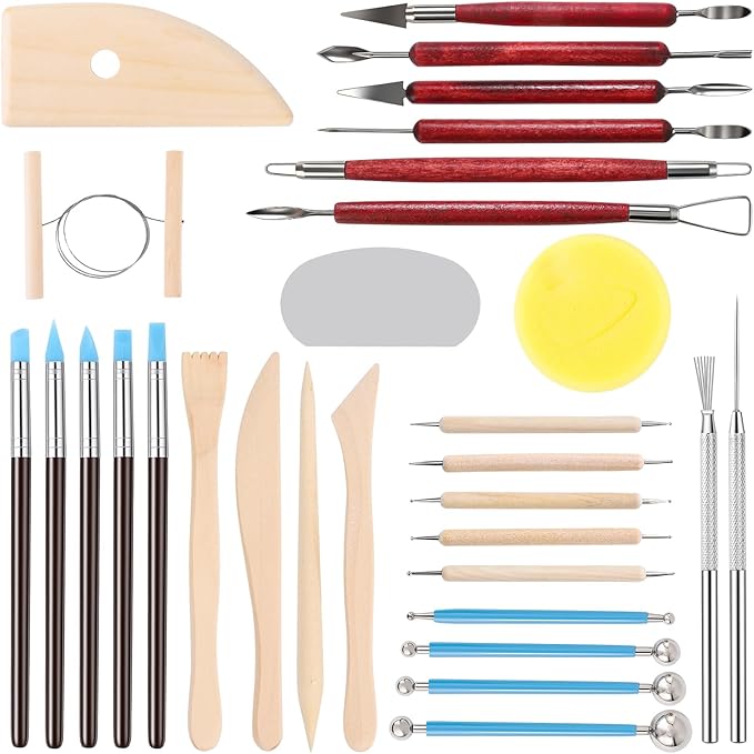 Tovotum Clay Sculpting Tools Kit 30PCS Ceramic Pottery Carving Tools Set for Beginners Expert Art Crafts Pottery Clay Tool