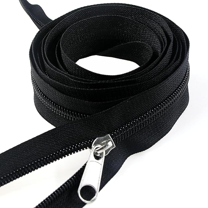 Leekayer #5 Black Nylon Coil Zippers by The Yard Bulk 10 Yards with 25pcs Silver Sliders for DIY Sewing Tailor Craft Bag(Black)