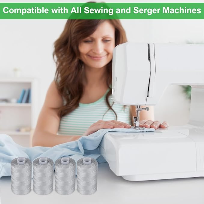 Simthread All Purpose Polyester Thread, 4 Spools 1000 Yards Each for Sewing Machine, Hand Stitching, Quilting, Serger - Beginner Supplies (Gray)