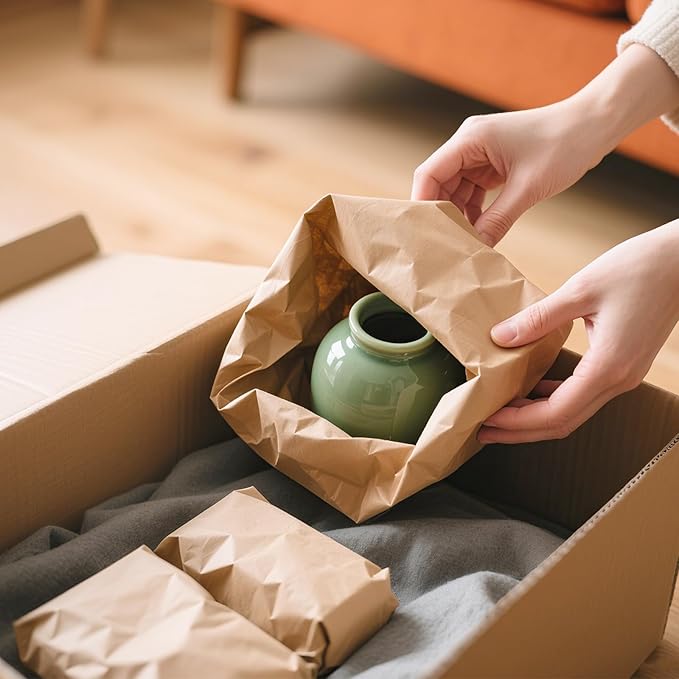 SINJEUN Brown Packing Paper Sheets, Folded Kraft Packing Paper Sheets, Size Total: 15" X 656' with 11" Perforations for Moving Cushioning Wrap Shipping Packaging ﻿
