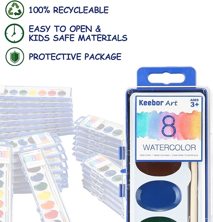 36 Pack Watercolor Paint Set, 8 Colors Washable Water Color with Paint Brush, Water Color Paint Sets for Kids and Adults, Party Favors, Christmas Gift