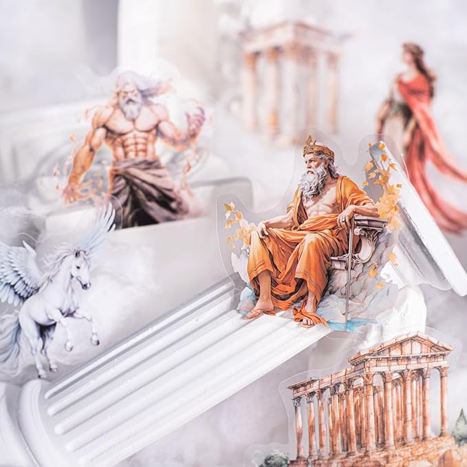 90 PCS Greek Mythology Scrapbook Stickers – Vintage Clear Aesthetic Sticker with Gods, Temples, Statues, Creatures, Ancient Ruins – Greek History Stickers for Journaling, Art Crafts Projects