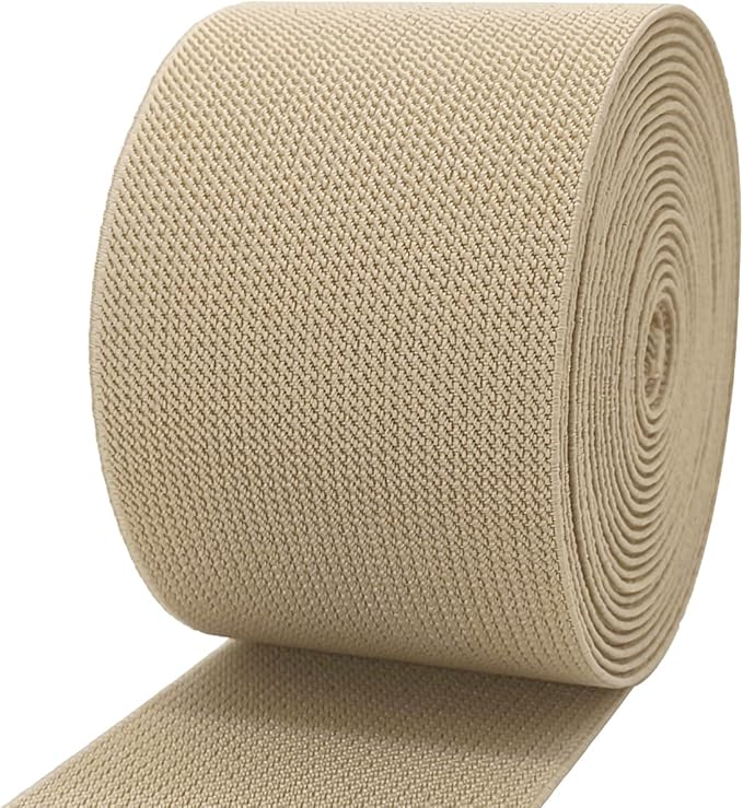 Khaki Wide Knit Elastic Band for Sewing 3 inch 5yards Double-Side Twill Woven Elastic Heavy Stretch Elastic Spool Band for Sewing Pants Waist-Wigs-Skirts-Craft-DIY Projects