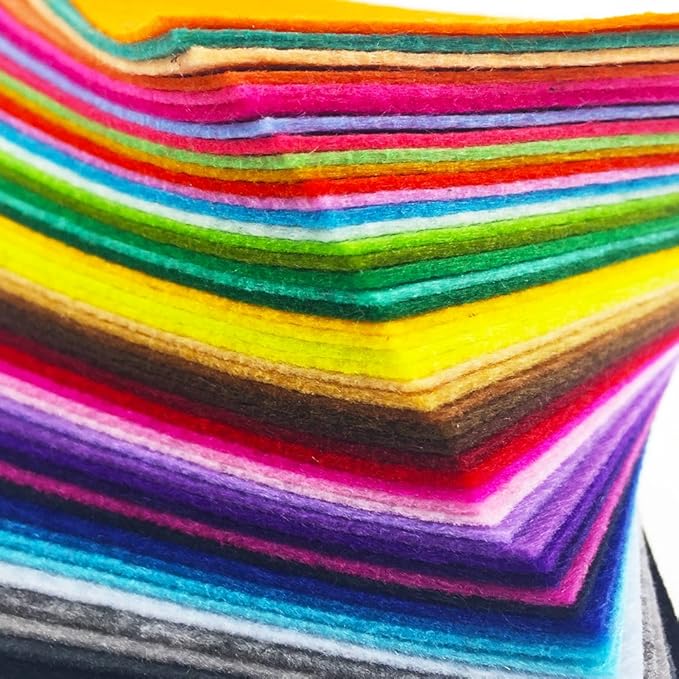 flic-flac 48PCS 6 x 6 inches (15 x 15cm) Assorted Color Felt Fabric Sheets Patchwork Sewing DIY Craft 1mm Thick … (15cm * 15cm, 48pcs)