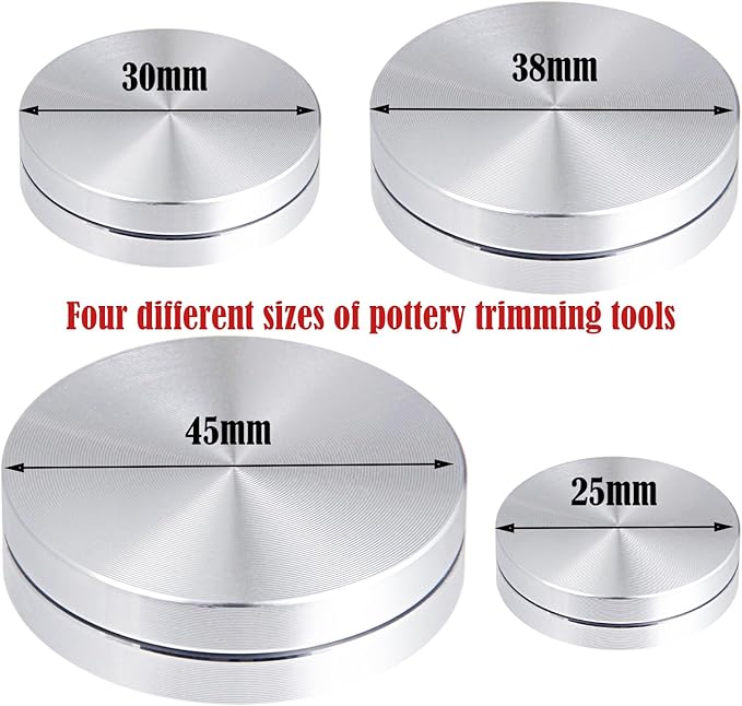 4 Pack Ceramic Clay Pottery Throwing Trimming Spinner Tool, 25mm/30mm/38mm/45mm Clay Spinner for Pottery, Suitable for Professional Ceramic Production and Carving Artists（Comes with Storage Box）