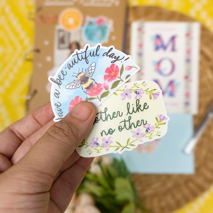 Navy Peony Heartfelt Mother's Day Stickers (22 Pieces) - Floral Themed, Funny, Waterproof | Mom Stickers for Crafts, Scrapbooks, Water Bottles