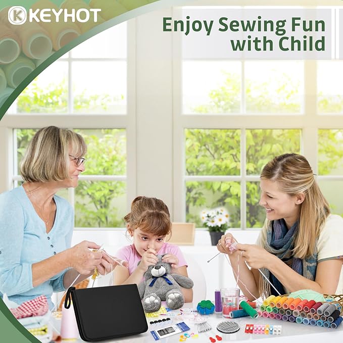 KEYHOT Sewing kit Basic,Needle and Thread Kit,Travel Small Sewing Machine Supplies for Adults Beginners Men, Home Travel Emergency Including Scissors Measure Tape Needle Threader (216pcs)