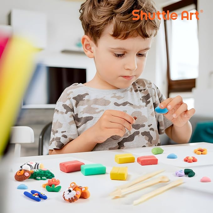 Shuttle Art 117 PCS Polymer Clay Kit, 95 Unique Colors & Extra Basic Colors, 5 Carving Tools, Non-Toxic, Non-Sticky, Small Block, Ideal Gift for Kids