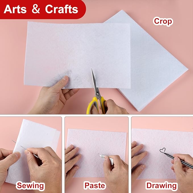 CHRORINE 25 Pcs Assorted Color Felt Fabric Sheets 8" x 12" Soft Felt Fabric Sheet for Crafts DIY Sewing Squares Nonwoven Patchwork (White)