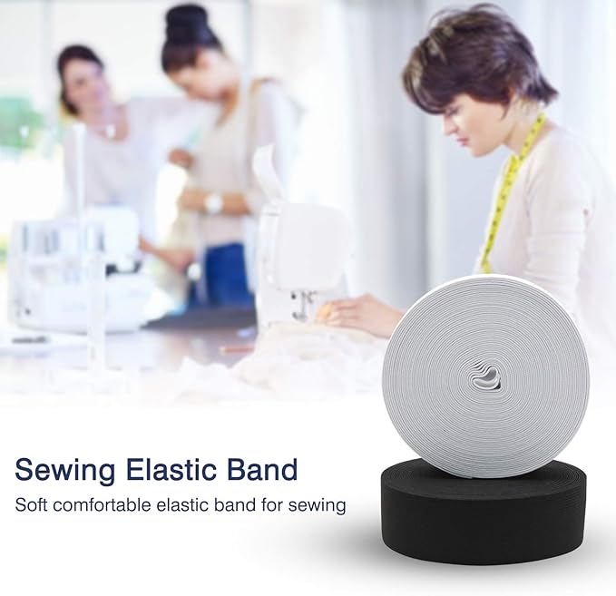 1.5 Inch Elastic Band for Sewing, Crafts, DIY, High Elasticity, (White 11Yards, Black 11 Yards)
