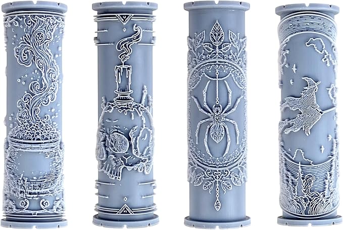 Wicked Wonders Collection Clay Texture Rollers 4-Pack (4") - Halloween Set #01 - Embossing Pattern Rollers for Polymer & Ceramic Clay, Pottery & Crafts