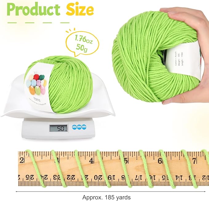 Katech Cotton Yarn for Crocheting-55% Cotton 45% Acrylic-4 Medium (Worsted)-Super Soft Milk Cotton Yarn-Great Crochet and Knitting Starter Kit for Colorful Craft（Grass Green）