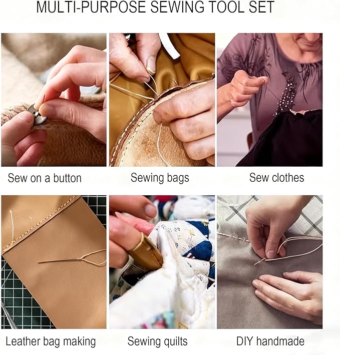 44PCS Sewing Tool Set with Box, Big Eye Steel Sewing Needles Kit, Stainless Steel Needles for Hand Sewing, Needle and Thread Kit for Sewing