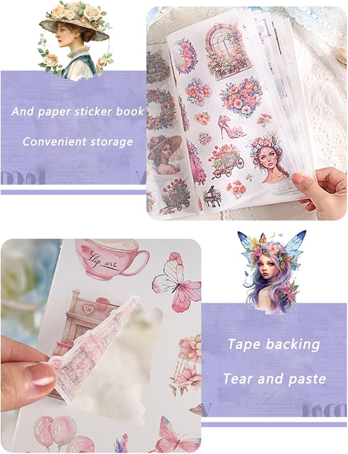 Washi Stickers for Scrapbook, 24 Sheets Goth Sticker Book for Journaling, Dark Aesthetic Pre-Cut Stickers Book for Junk Journal Supplies Collage DIY Crafts Phone Cases Adult