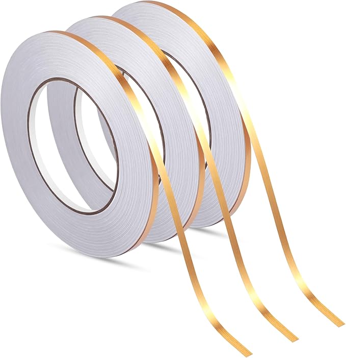Zonon 3 Rolls 0.2" 0.4" 0.6" Gold Washi Tape 54.7 Yard Solid Foil Self Adhesive Polyester Film Metallic Tape for Detailing Graphic Arts for Crafts Walls Cars and Boats Trim(0.2'')