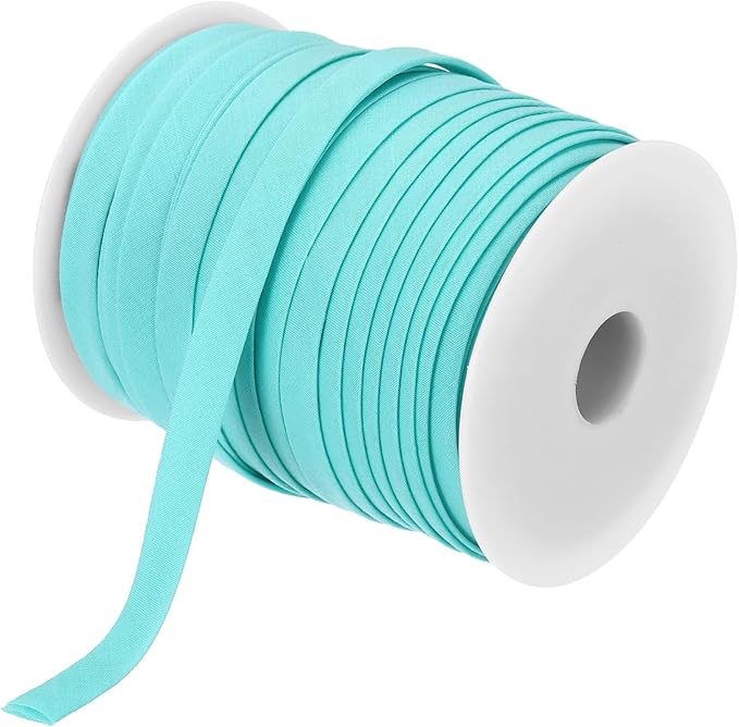 MECCANIXITY 2/5 Inch Double Fold Bias Tape Polyester Continuous Bulk Bias Tape for Sewing,Seaming Quilting Hemming Binding Crafts (Lake Blue 55 Yards)