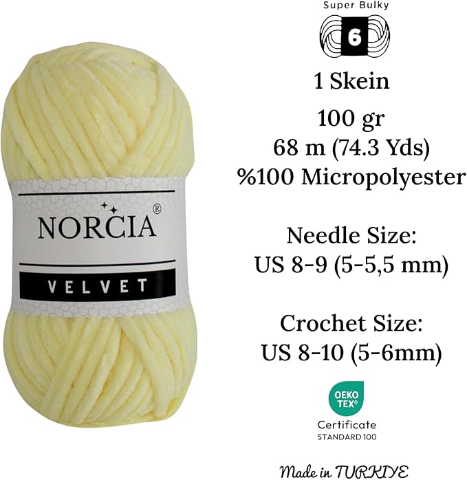 Soft Velvet Yarn Chenille Yarn for Crocheting Super Bulky 3x100g (3x75 yds) Baby Blanket Yarn for Knitting Amigurumi Yarn for Crochet Weaving Craft (Yellow, 3 Skeins)