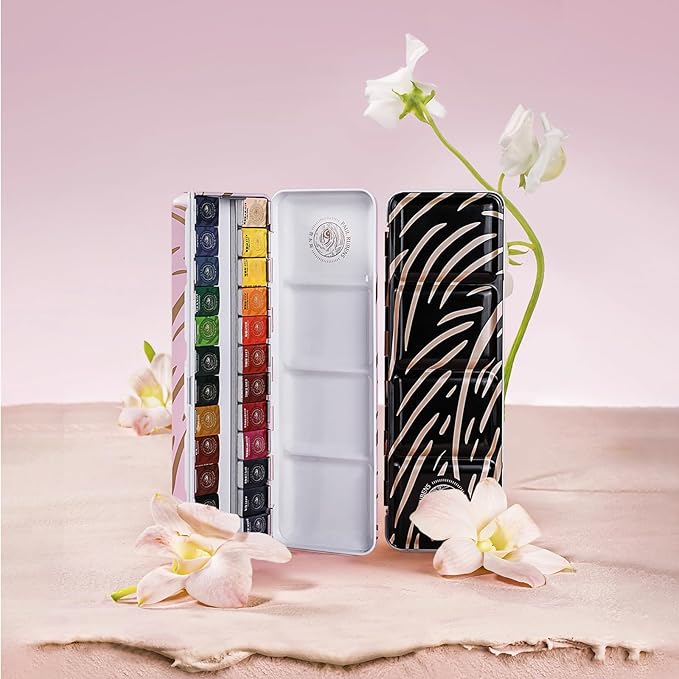 Paul Rubens Artist Watercolor Paint Set,24 Vibrant Colors in Portable Box, Great Lightfastness, Perfect Travel Professional Watercolor Set for Artists, Beginners, Adults