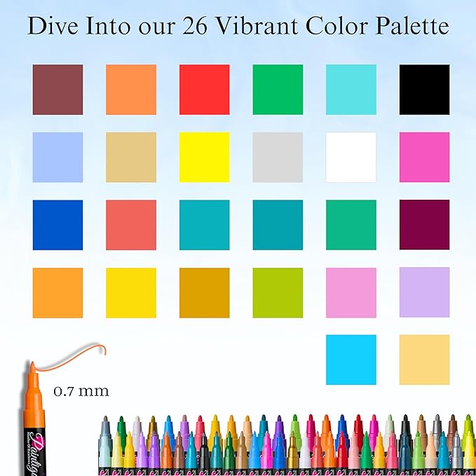 PAINTIGO Extra Fine Acrylic Markers – 26 Paint Pens for Rock Painting, Canvas, Wood, Glass, Ceramic, Fabric, DIY Crafts, Scrapbooking, Drawing, Detailing, Art Supplies