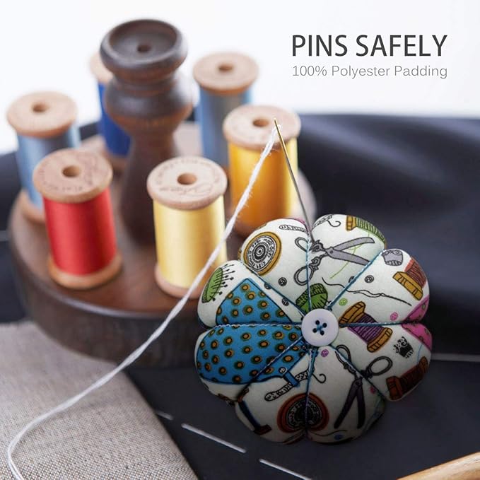 eZAKKA Pin Cushion, Pin Cushions for Sewing Pin Holder Needle Cushion Band Wearable Pincushion (Sewing Necessities Pattern Green)