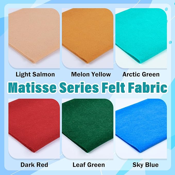 XSEINO 6 Rolls 12"x35" 1.4mm Thick Soft Felt Fabric Sheet 6 Assorted Matisse Series Colors Felt Pack for DIY Craft Sewing Squares Nonwoven Patchwork