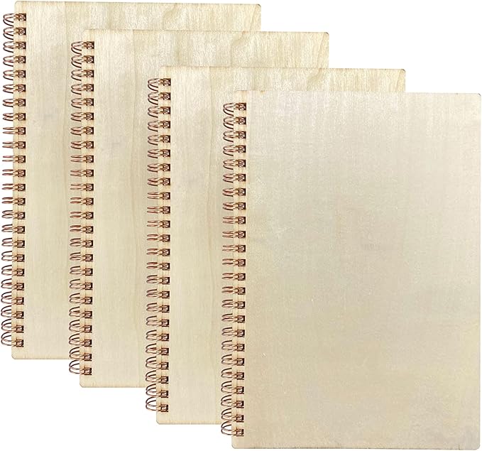 4 Pack A5 Wood Cover Jounal Notebook 40 Sheets Sketchbook 8.5 x 5.8 In Unlined Spiral Notebook for Crafting Project,Small Scrapbook
