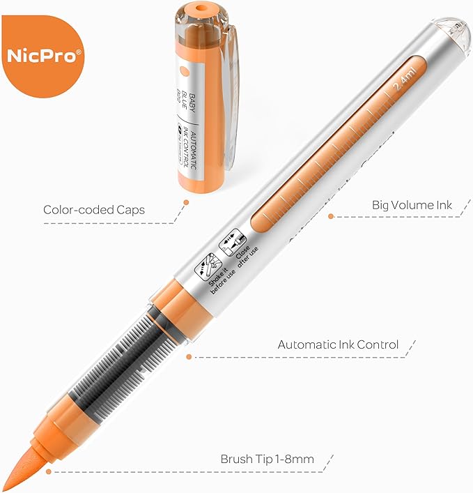 Nicpro 36 Colors Acrylic Paint Markers Brush Tip, Water-Based No-Bleed Paint Markers with Automatic Ink Control, Waterproof Acrylic Paint Pens for DIY Art & Crafts – Rock, Wood, Glass, Ceramic, Fabric