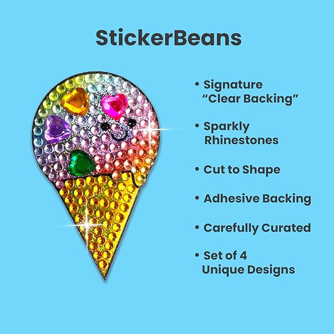 StickerBeans® Rhinestone Stickers - Care Bear II Collection 4-Pack, 2” x 2” Each, Unique Sparkly Cut-to-Shape for Collecting, Trading, Decorating Laptops, Scrapbooks for Kids, Teens, &n Adults