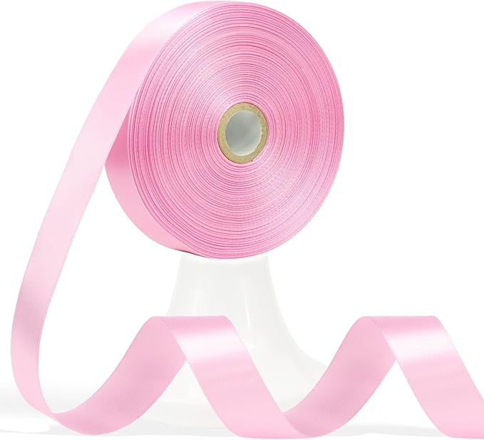 60 Yards Pink Satin Ribbon 3/4 Inch, Baby Pink Polyester Fabric Ribbon for Gift Wrapping, Crafts, Flower Bouquet, Wedding, Baby Shower, Festival, Christmas, Halloween