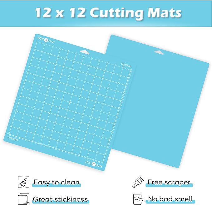 HTVRONT Light Grip Cutting Mats- 2 Pack Cutting Mat 12x12 Compatible with Cricut Maker 3/Maker 4/Maker/Explore 3/4/Air 2/One, Light Adhesive Sticky Quilting Cutting Mats Replacement Accessories