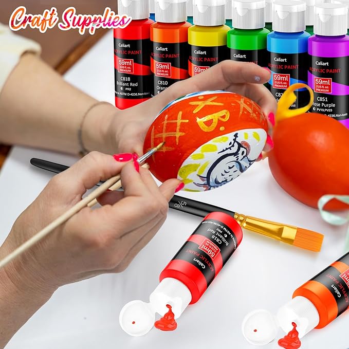 Caliart Acrylic Paint Set with 12 Brushes, 72 Colors (59ml, 2oz) Art Craft Paints Gifts for Artists Adults Beginners Painters, Pumpkin Canvas Ceramic Wood Rock Painting Kit Art Supplies