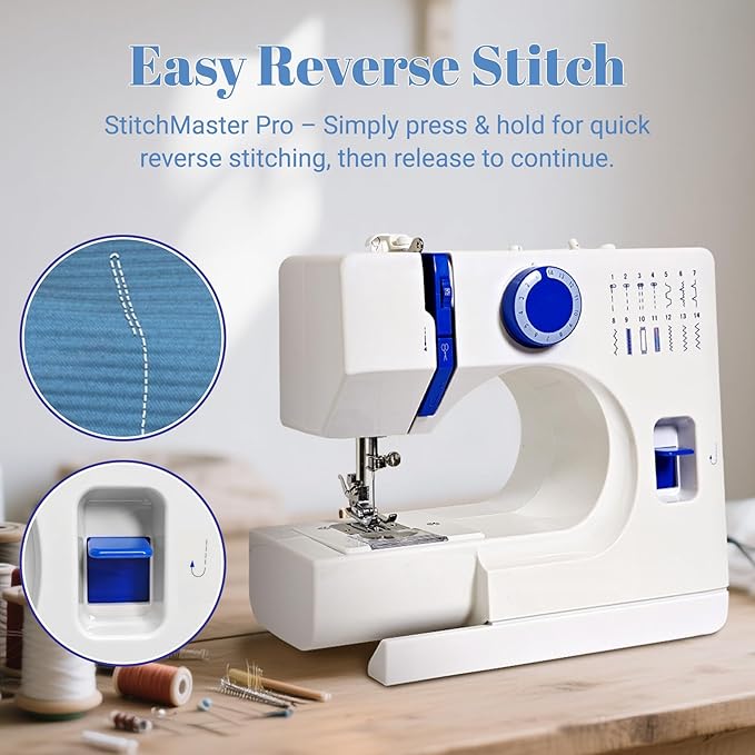 All-in-One Sewing Machine for Beginners, Easy to Use Dual Speed Control with 16 Built-in Stitches, Auto Bobbin Winder, Foot Pedal, Perfect for Sewing, Mending, Crafting for Home & Travel
