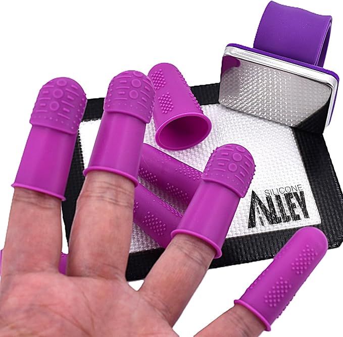 THIK-Grip Thimbles (3) + Standard Finger Protectors (6) | 9-Pack | Silicone Non-Stick Mat (1) | Needle Holder Wristband (1) - for Hot Glue | Sewing | Crafts | Felt - Women's Sizing